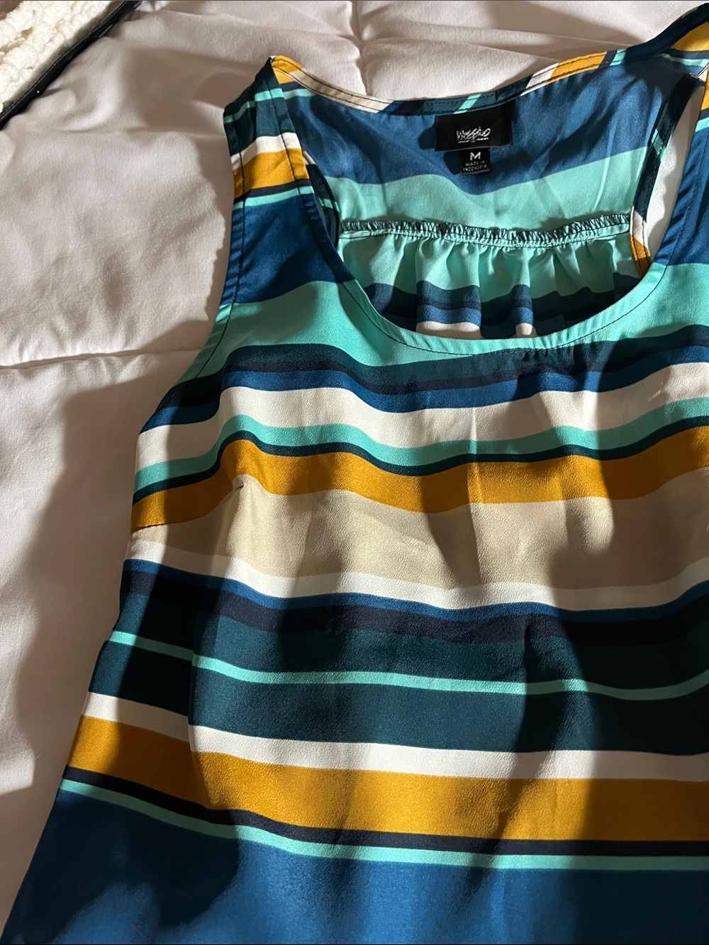 Striped Sleeveless Tank Top in Teal, Navy & Mustard - Picture 6 of 6